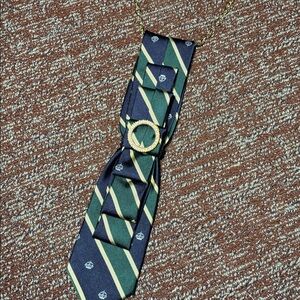 KB tie necklace navy gold and pearl striped women’s menswear jewelry